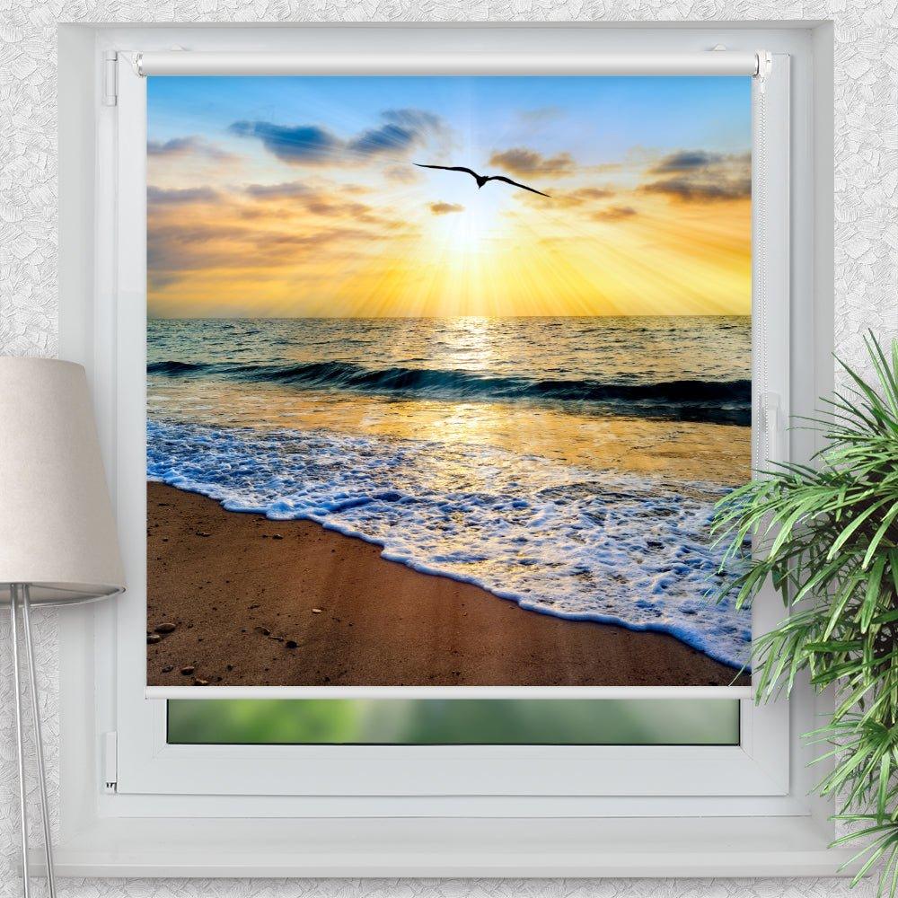 Rollo Motiv "Möwen Strand" - ohne bohren - Klemmrollo bis 150 cm Breite - Klemmfix mit Fotodruck - blickdicht - La-Melle