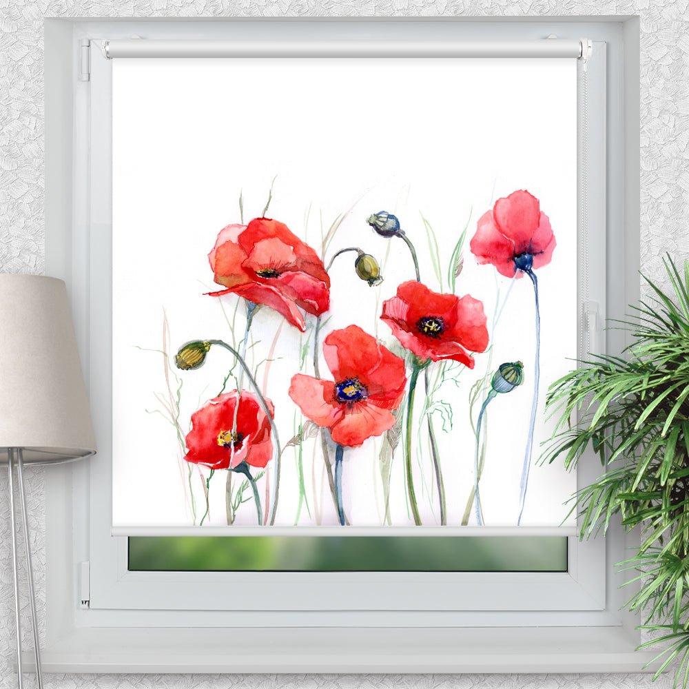 Rollo Motiv "Mohnblumen gemalt" - ohne bohren - Klemmrollo bis 150 cm Breite - Klemmfix mit Fotodruck - blickdicht - La-Melle