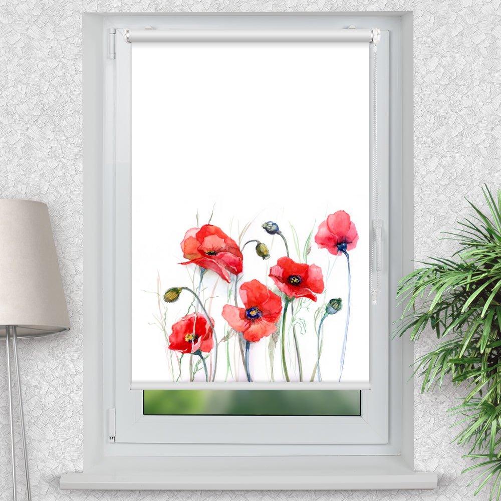 Rollo Motiv "Mohnblumen gemalt" - ohne bohren - Klemmrollo bis 150 cm Breite - Klemmfix mit Fotodruck - blickdicht - La-Melle