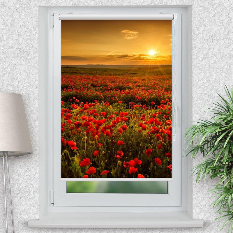 Rollo Motiv "Mohnfeld Sonnenuntergang" - ohne bohren - Klemmrollo bis 150 cm Breite - Klemmfix mit Fotodruck - blickdicht - La-Melle