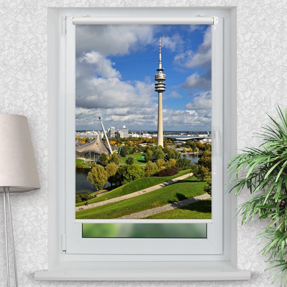Rollo Motiv "Muenchen Stadion" - ohne bohren - Klemmrollo bis 150 cm Breite - Klemmfix mit Fotodruck - blickdicht - La-Melle