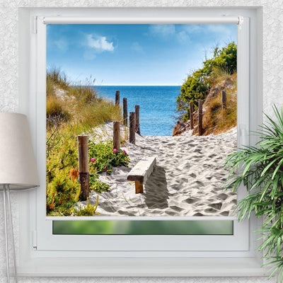 Rollo MotivStrand Meer Düne - ohne bohren - Klemmrollo bis 150 cm Breite - Klemmfix mit Fotodruck - blickdicht - La-Melle