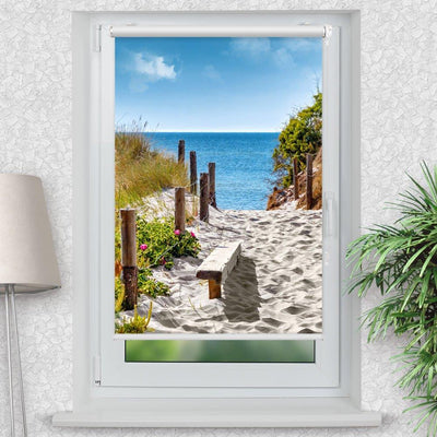 Rollo MotivStrand Meer Düne - ohne bohren - Klemmrollo bis 150 cm Breite - Klemmfix mit Fotodruck - blickdicht - La-Melle