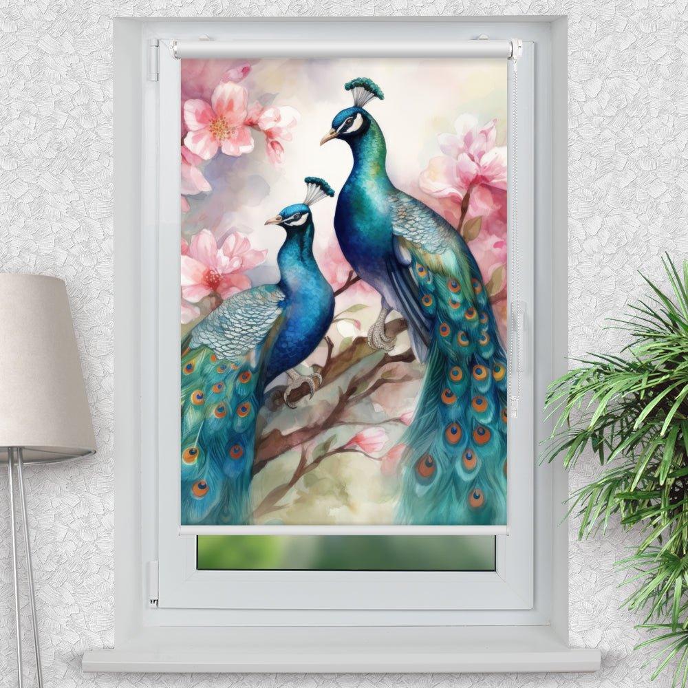 Rollo Motiv "Pfau Baum" - ohne bohren - Klemmrollo bis 150 cm Breite - Klemmfix mit Fotodruck - blickdicht - La-Melle