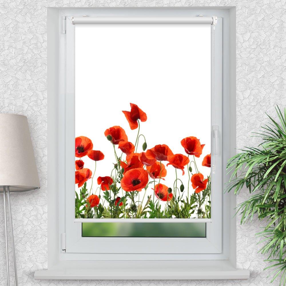 Rollo Motiv "Roter Mohn" - ohne bohren - Klemmrollo bis 150 cm Breite - Klemmfix mit Fotodruck - blickdicht - La-Melle