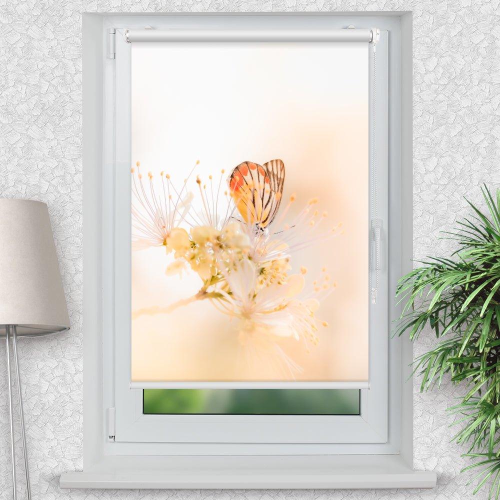 Rollo Motiv "Schmetterling Blume Garten" - ohne bohren - Klemmrollo bis 150 cm Breite - Klemmfix mit Fotodruck - blickdicht - La-Melle
