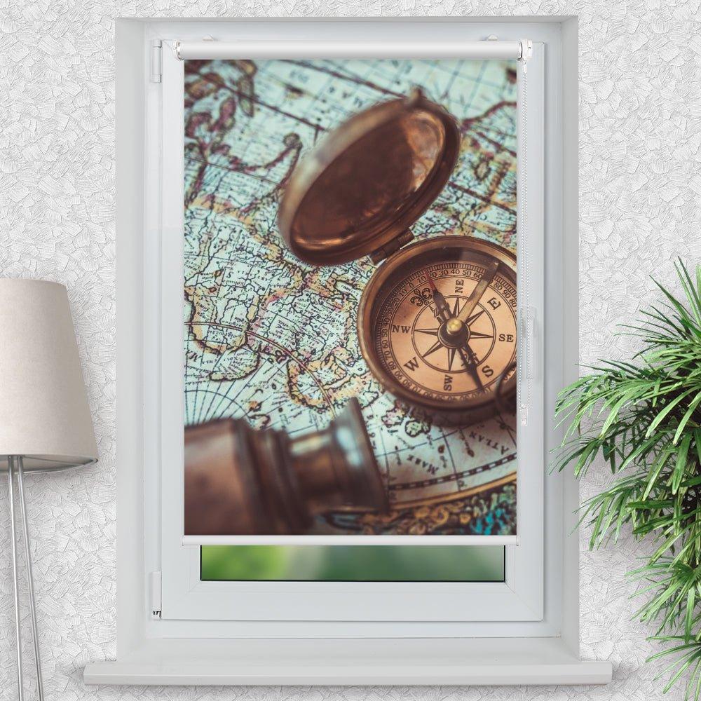 Rollo Motiv "Kompass vintage" - ohne bohren - Klemmrollo bis 150 cm Breite - Klemmfix mit Fotodruck - blickdicht - La-Melle