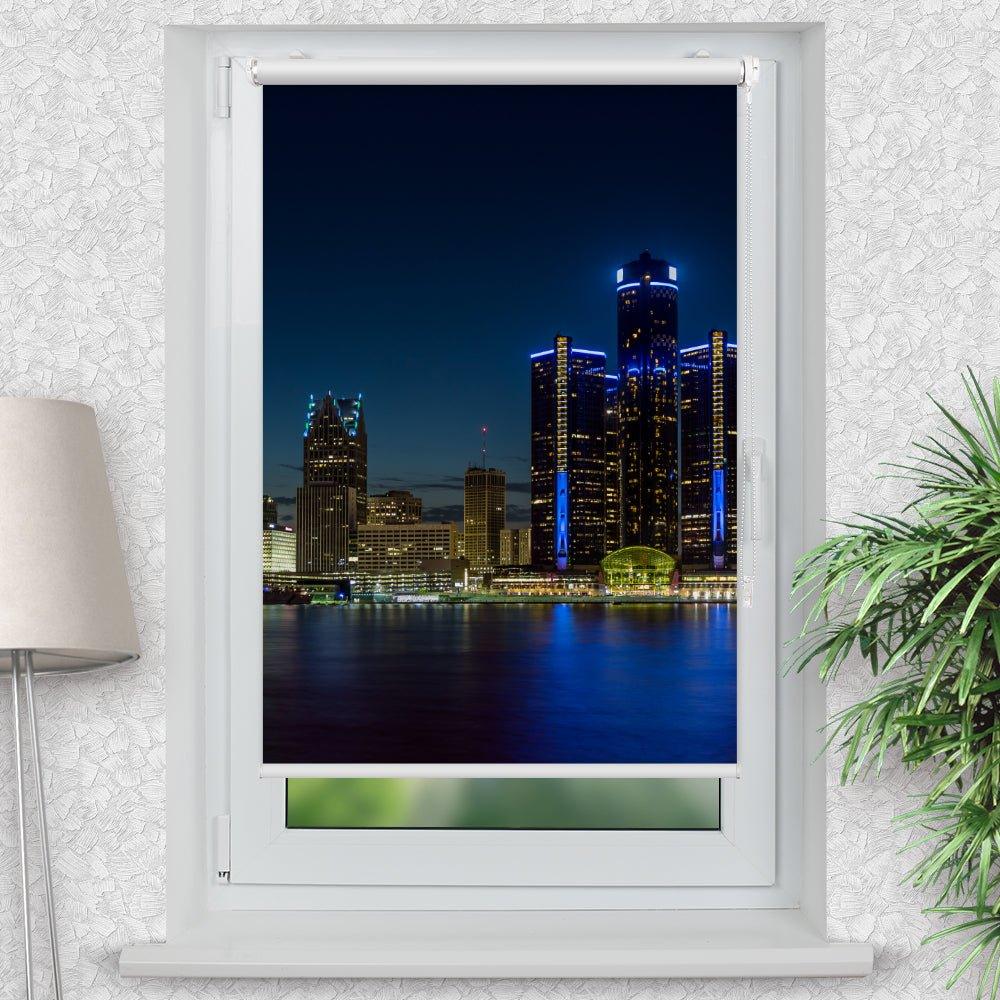 Rollo Motiv "Skyline Nacht" - ohne bohren - Klemmrollo bis 150 cm Breite - Klemmfix mit Fotodruck - blickdicht - La-Melle