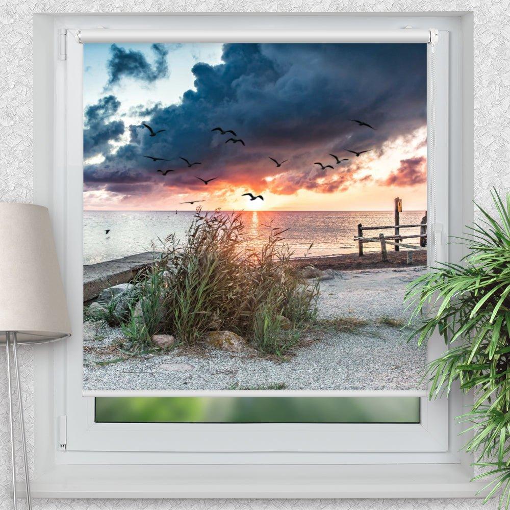 Rollo Motiv "Sonnenuntergang Küste" - ohne bohren - Klemmrollo bis 150 cm Breite - Klemmfix mit Fotodruck - blickdicht - La-Melle