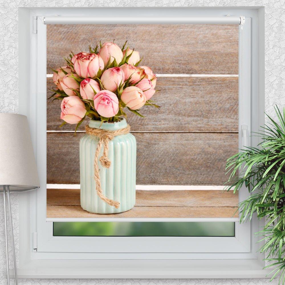 Rollo Motiv "Tulpen Vase Holzwand" - ohne bohren - Klemmrollo bis 150 cm Breite - Klemmfix mit Fotodruck - blickdicht - La-Melle