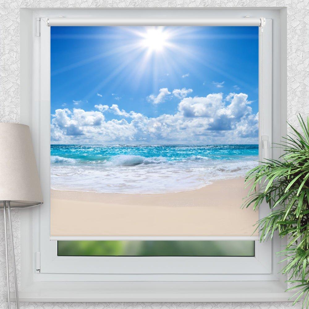 Rollo Motiv "Wellen Strand Meer" - ohne bohren - Klemmrollo bis 150 cm Breite - Klemmfix mit Fotodruck - blickdicht - La-Melle