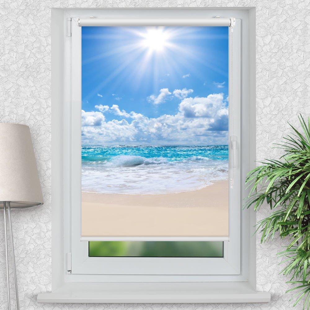 Rollo Motiv "Wellen Strand Meer" - ohne bohren - Klemmrollo bis 150 cm Breite - Klemmfix mit Fotodruck - blickdicht - La-Melle