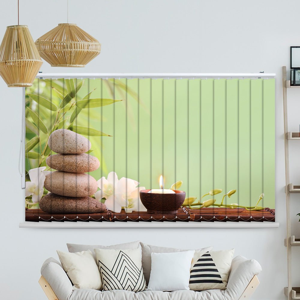 Lamellenvorhang Motiv "Kerze Bambus Steine"