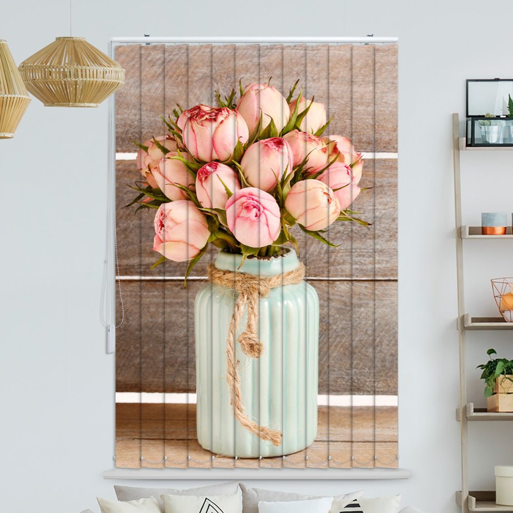 Lamellenvorhang Motiv "Tulpen Vase Holzwand"