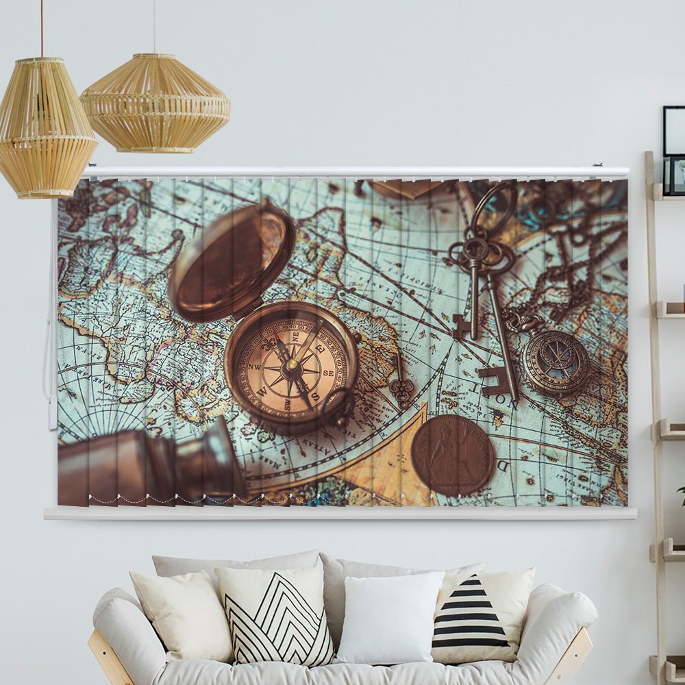 Lamellenvorhang Motiv "Kompass Fernrohr Seekarte"