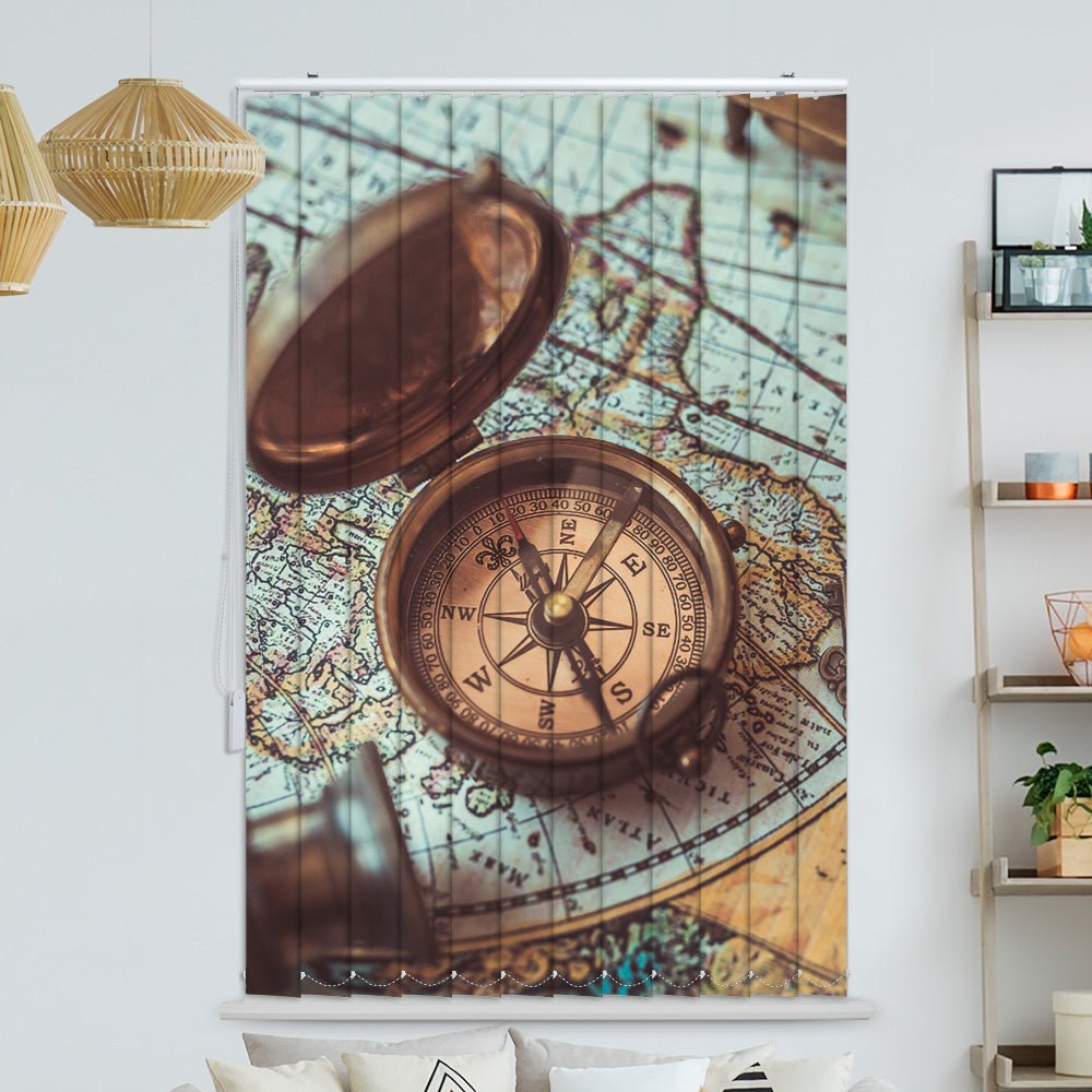 Lamellenvorhang Motiv "Kompass Fernrohr Seekarte"