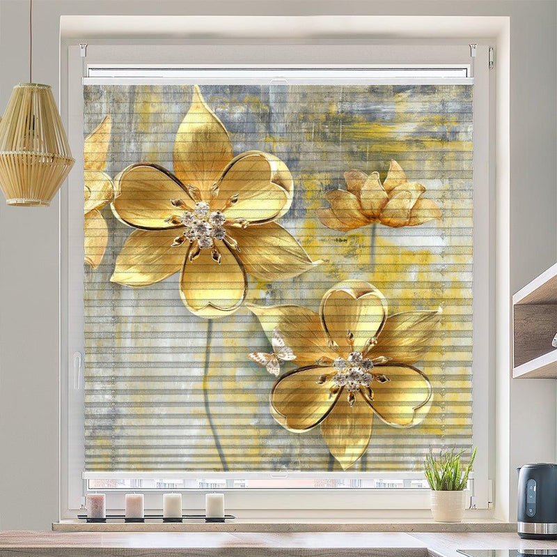 Plissee Motiv "Blumen gold"