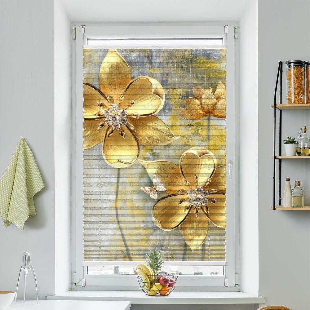 Plissee Motiv "Blumen gold"