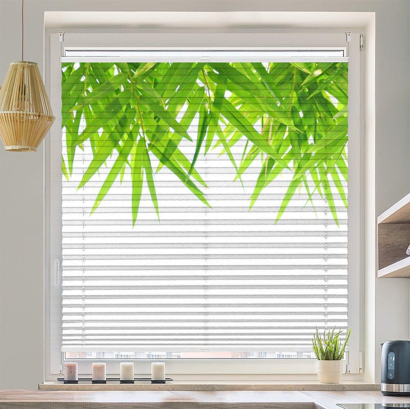 Plissee Motiv "Bambusblätter Dach"