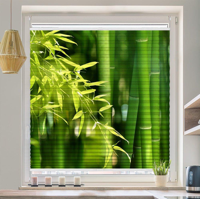 Wabenplissee Motiv "Bambus Blaetter Staengel Gruen links" - La-Melle