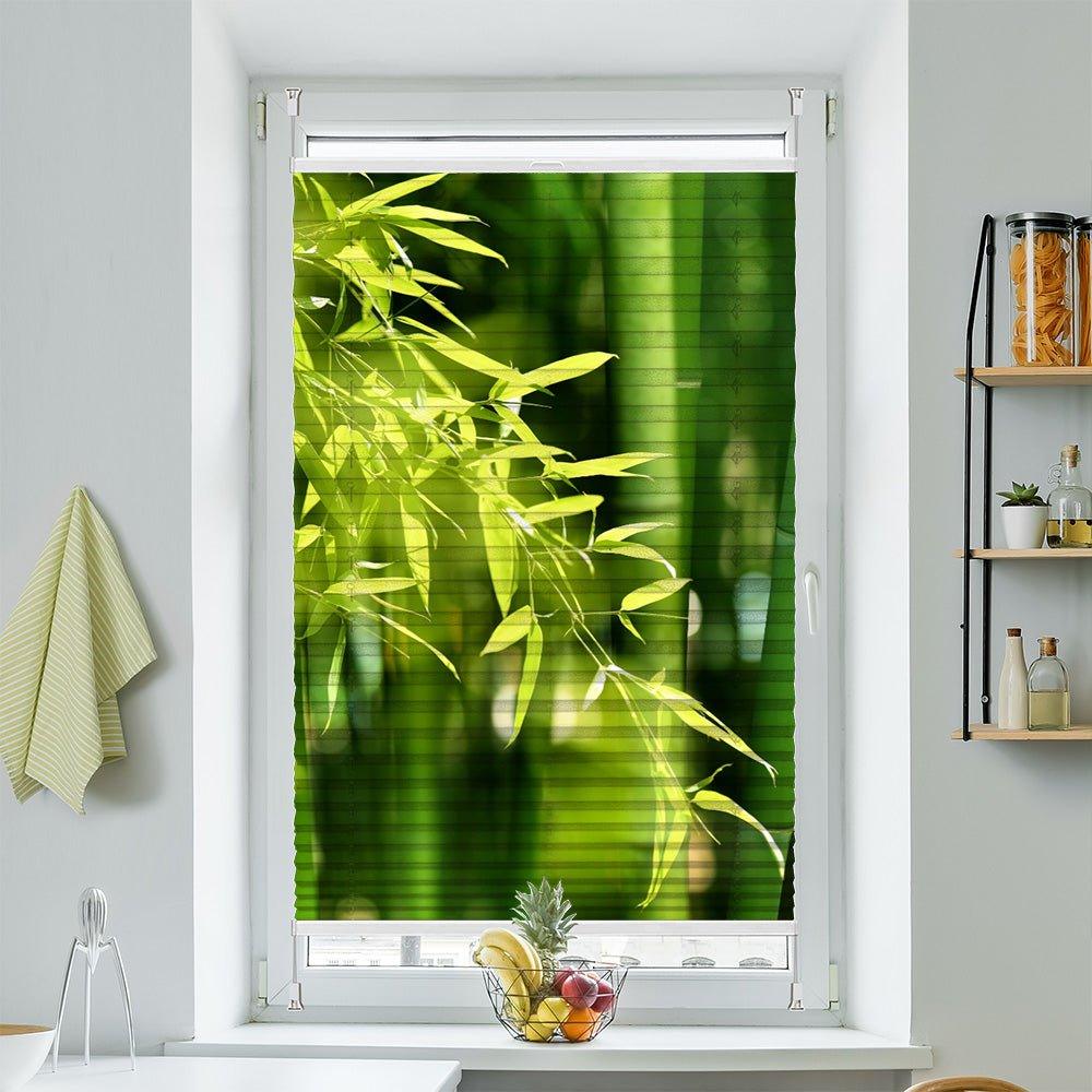 Wabenplissee Motiv "Bambus Blaetter Staengel Gruen links" - La-Melle