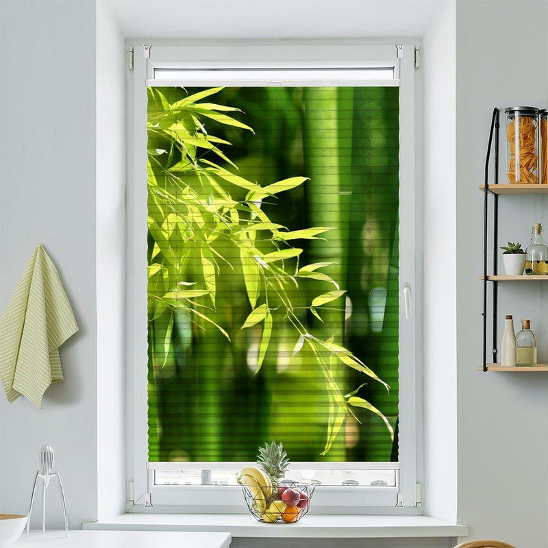 Wabenplissee Motiv "Bambus Blaetter Staengel Gruen links" - La-Melle