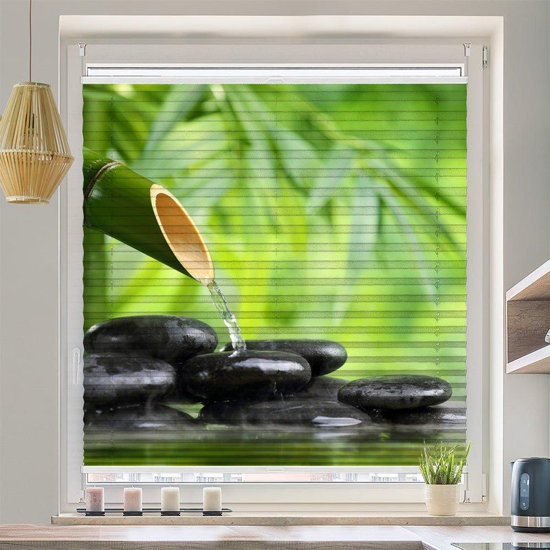 Plissee Motiv "Bambus Rohr Wasser Steine"