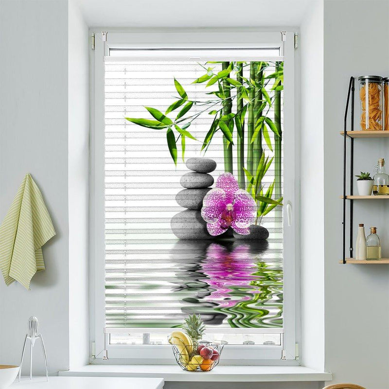 Wabenplissee Motiv "Bambus Wasser Steinturm Orchidee" - La-Melle