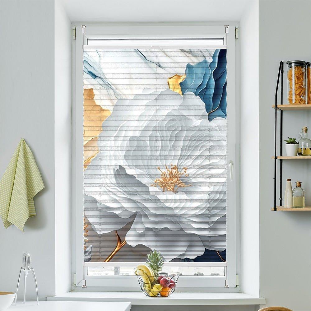 Plissee Motiv "Blume marmor weiss"