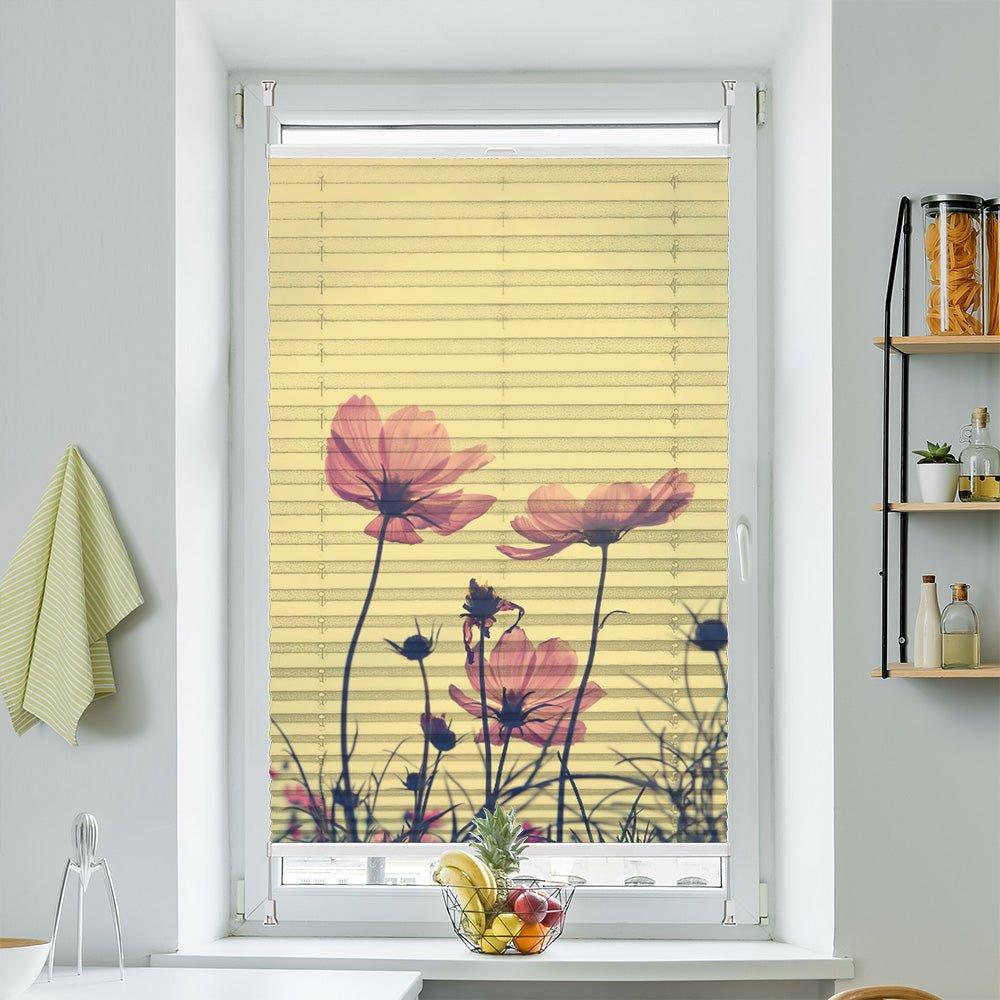 Plissee Motiv "Blumen sepia vintage"