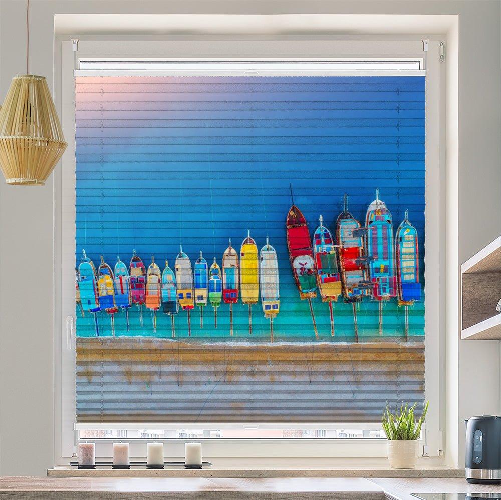 Plissee Motiv "Boote Meer Küste"