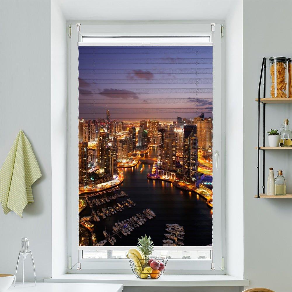 Wabenplissee Motiv "Dubai Hafen Skyline Nacht" - La-Melle