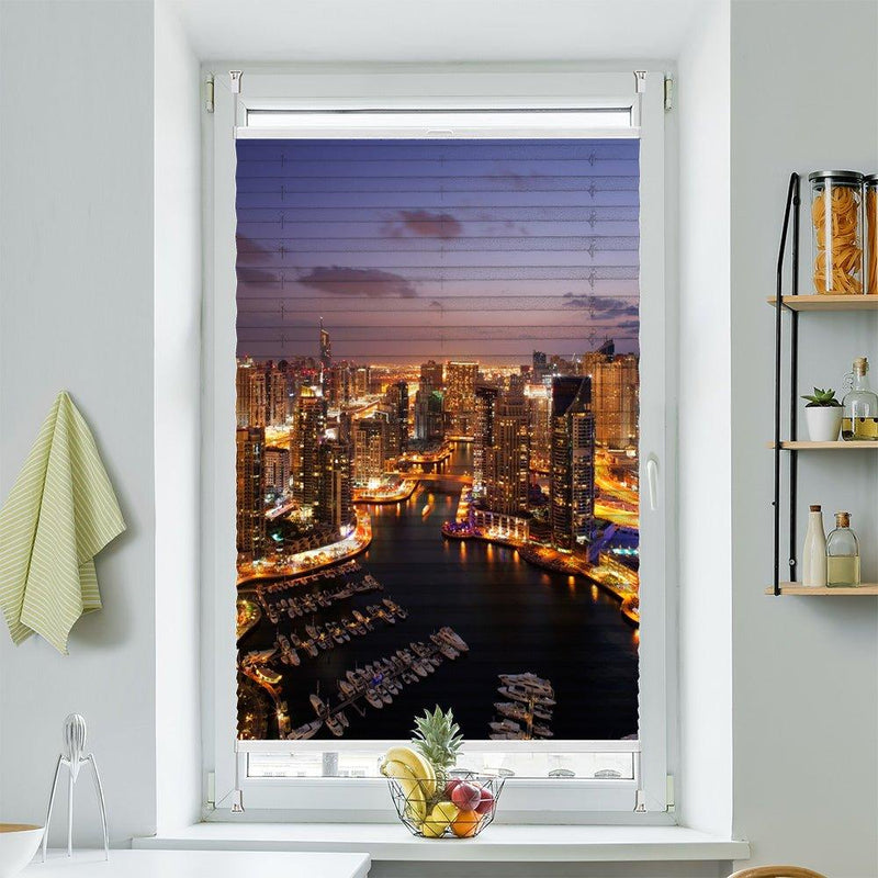 Wabenplissee Motiv "Dubai Hafen Skyline Nacht" - La-Melle