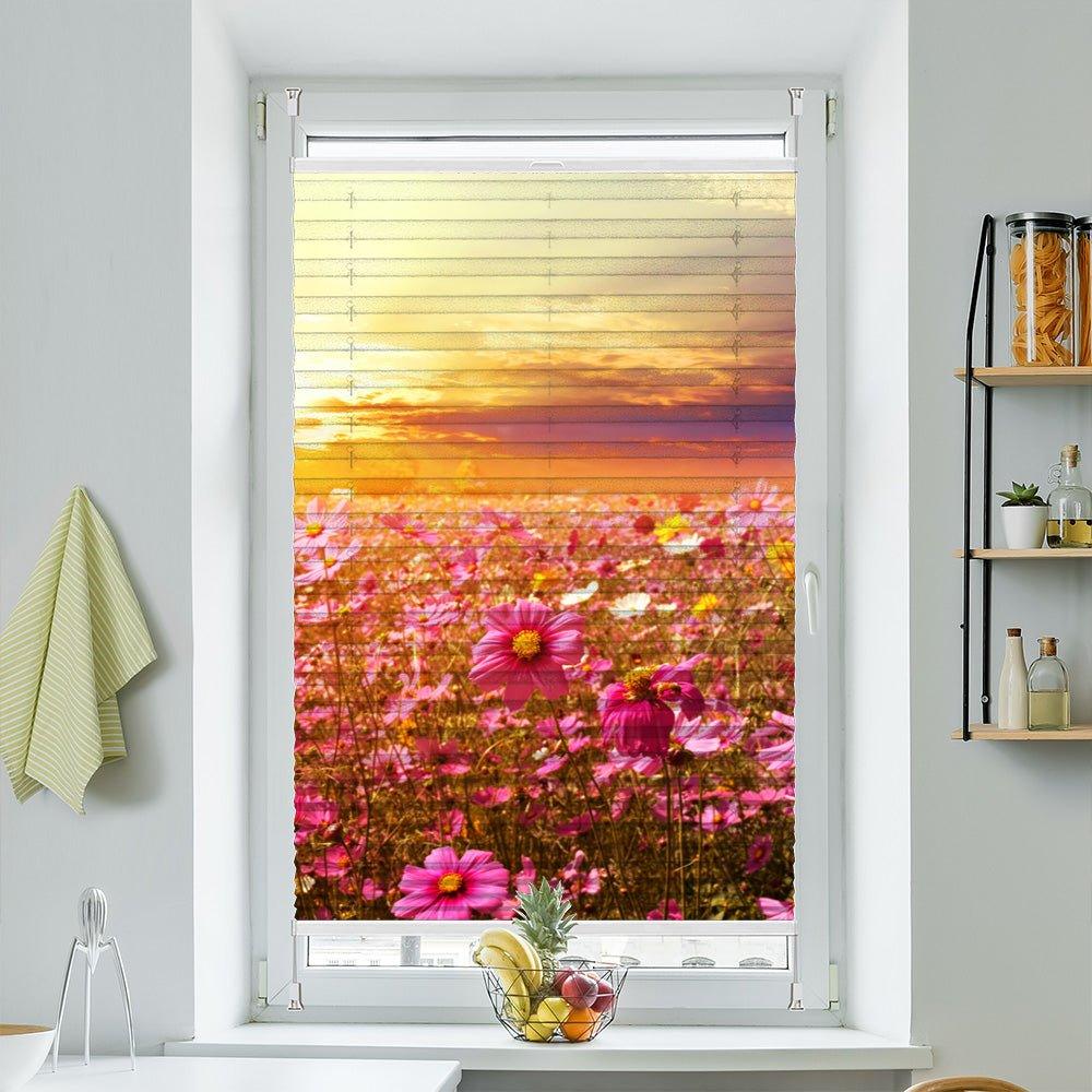 Wabenplissee Motiv "Kosmeen Blumenwiese Sonnenuntergang" - La-Melle