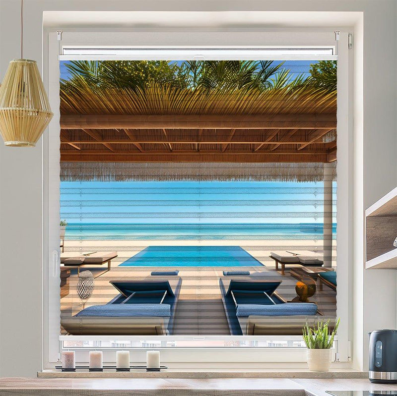 Wabenplissee Motiv "Pool Küste Luxus" - La-Melle