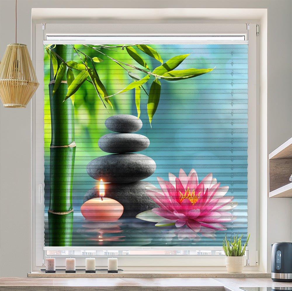 Wabenplissee Motiv "Lotus Bambus Steinturm Kerze" - La-Melle