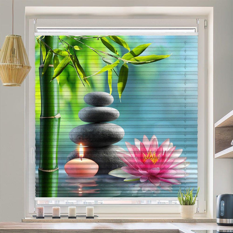 Wabenplissee Motiv "Lotus Bambus Steinturm Kerze" - La-Melle