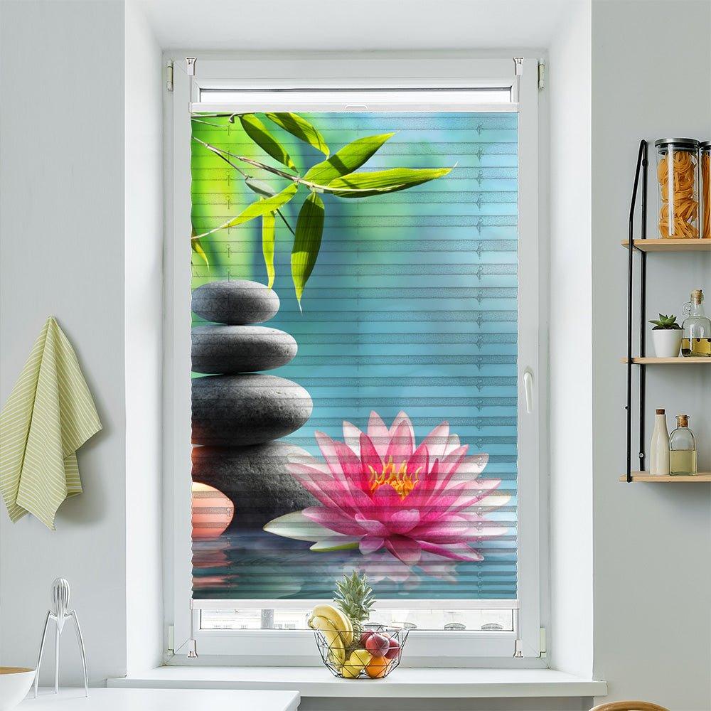 Plissee Motiv "Lotus Bambus Steinturm Kerze" - La-Melle