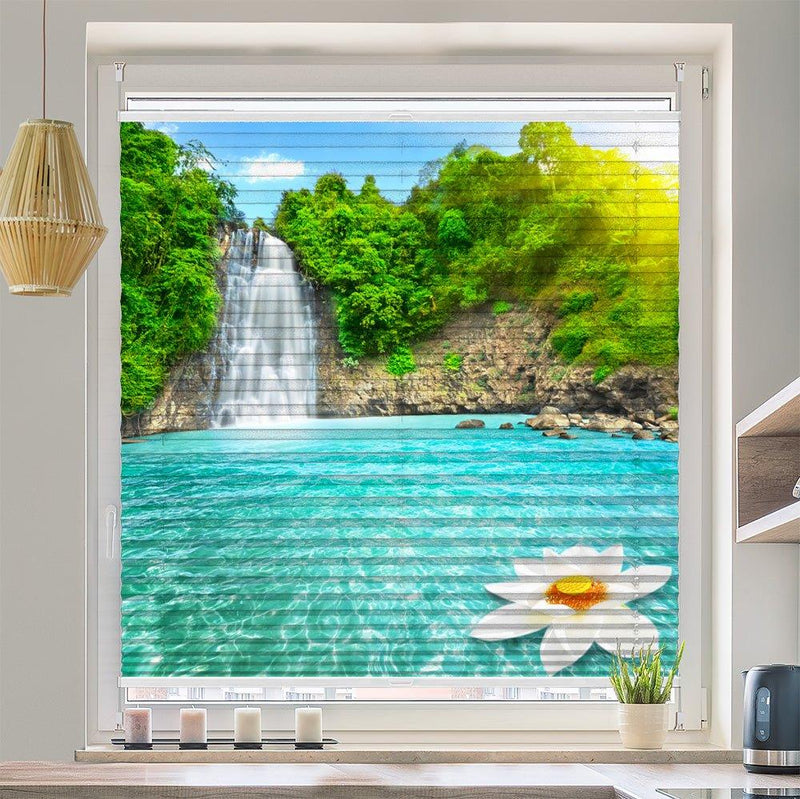 Wabenplissee Motiv "Lotus Blume Wasserfall" - La-Melle