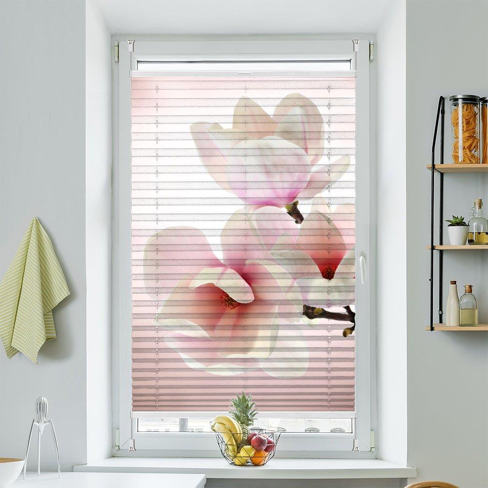 Plissee Motiv "Magnolien rosa weiss" - La-Melle