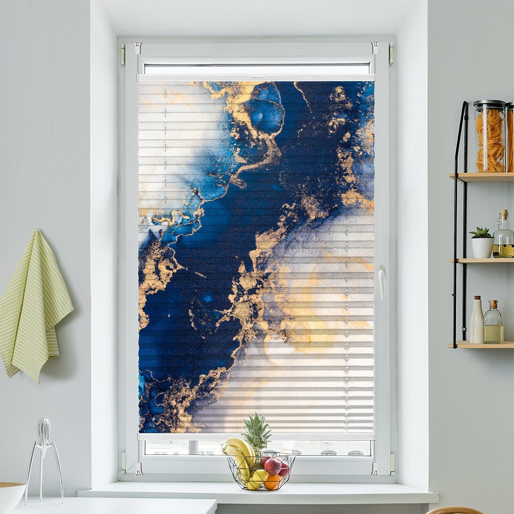 Wabenplissee Motiv "Marmor blau gold" - La-Melle