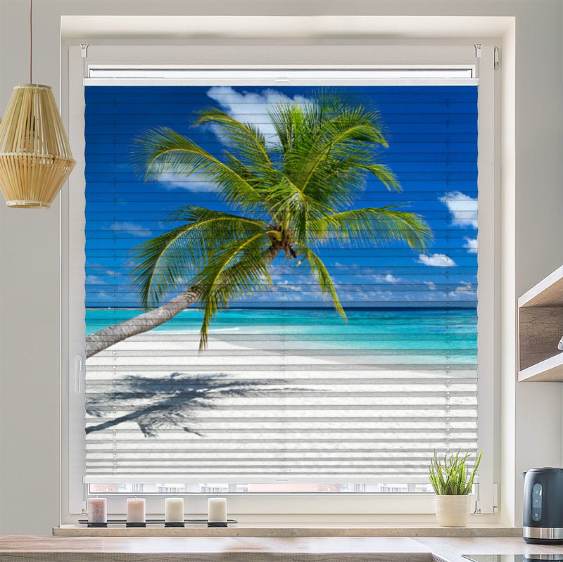 Wabenplissee Motiv "Palme Meer Südsee" - La-Melle