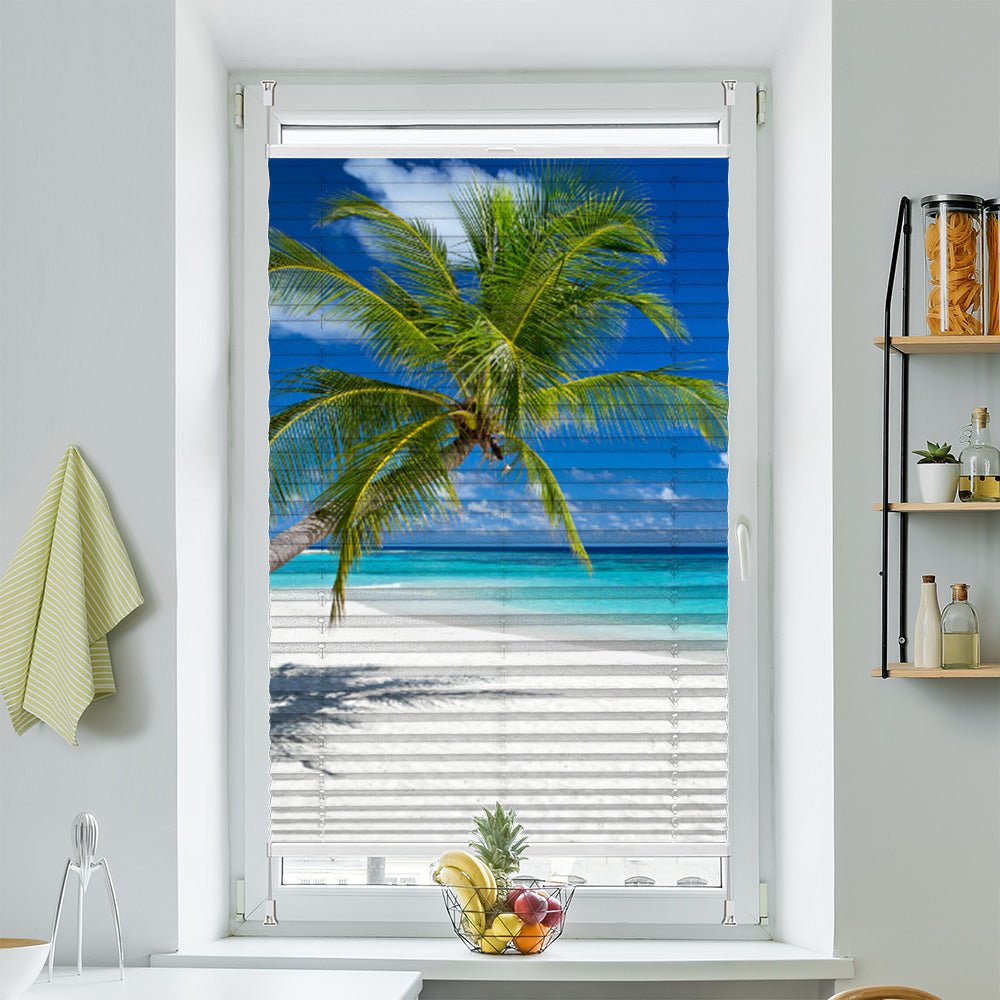 Wabenplissee Motiv "Palme Meer Südsee" - La-Melle