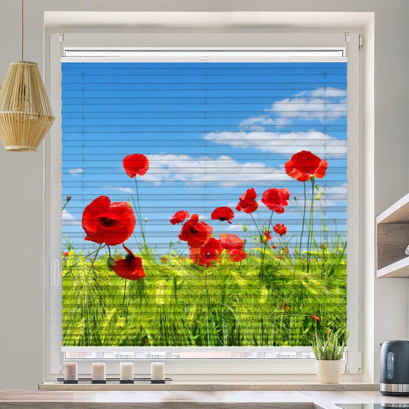 Wabenplissee Motiv "Rote Mohnblumen feld" - La-Melle