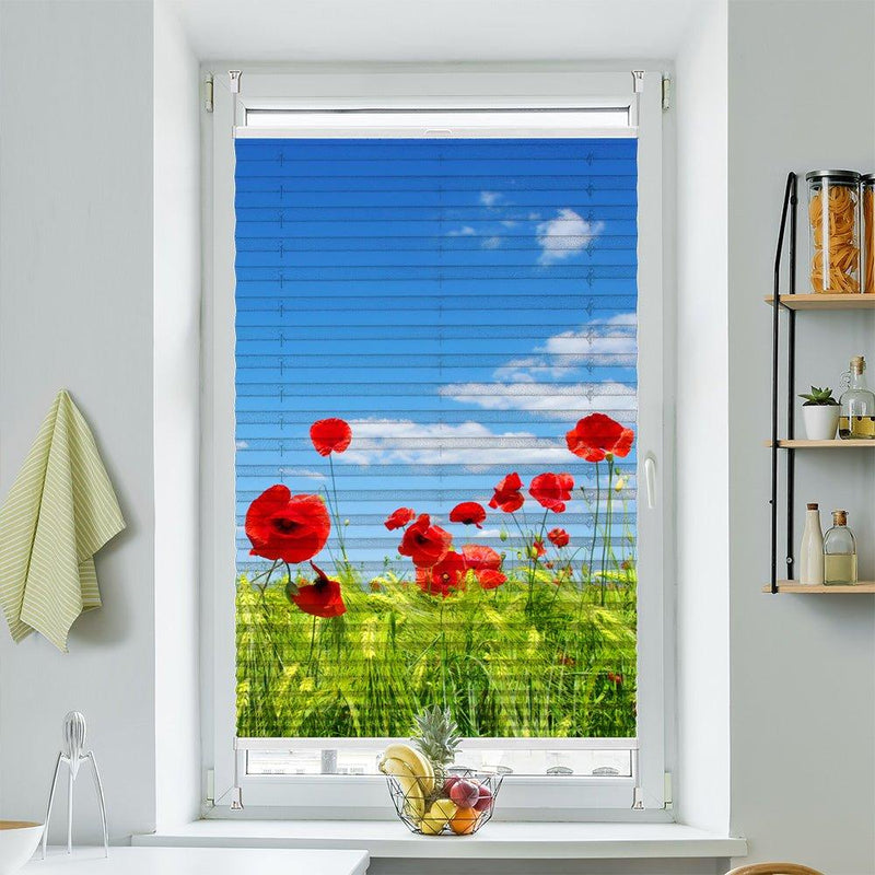 Wabenplissee Motiv "Rote Mohnblumen feld" - La-Melle