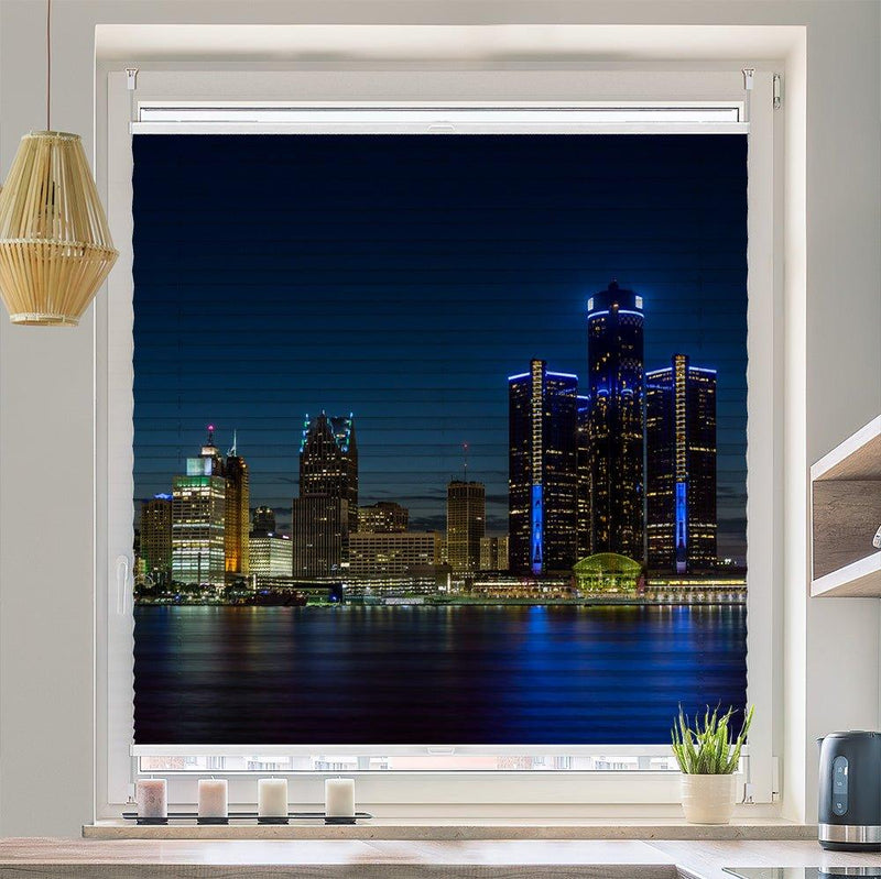Wabenplissee Motiv "Skyline Detroit Michigan Nacht" - La-Melle