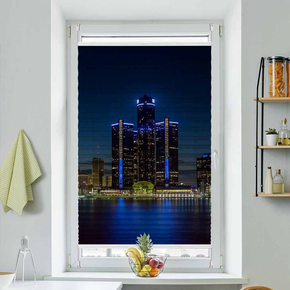 Wabenplissee Motiv "Skyline Detroit Michigan Nacht" - La-Melle