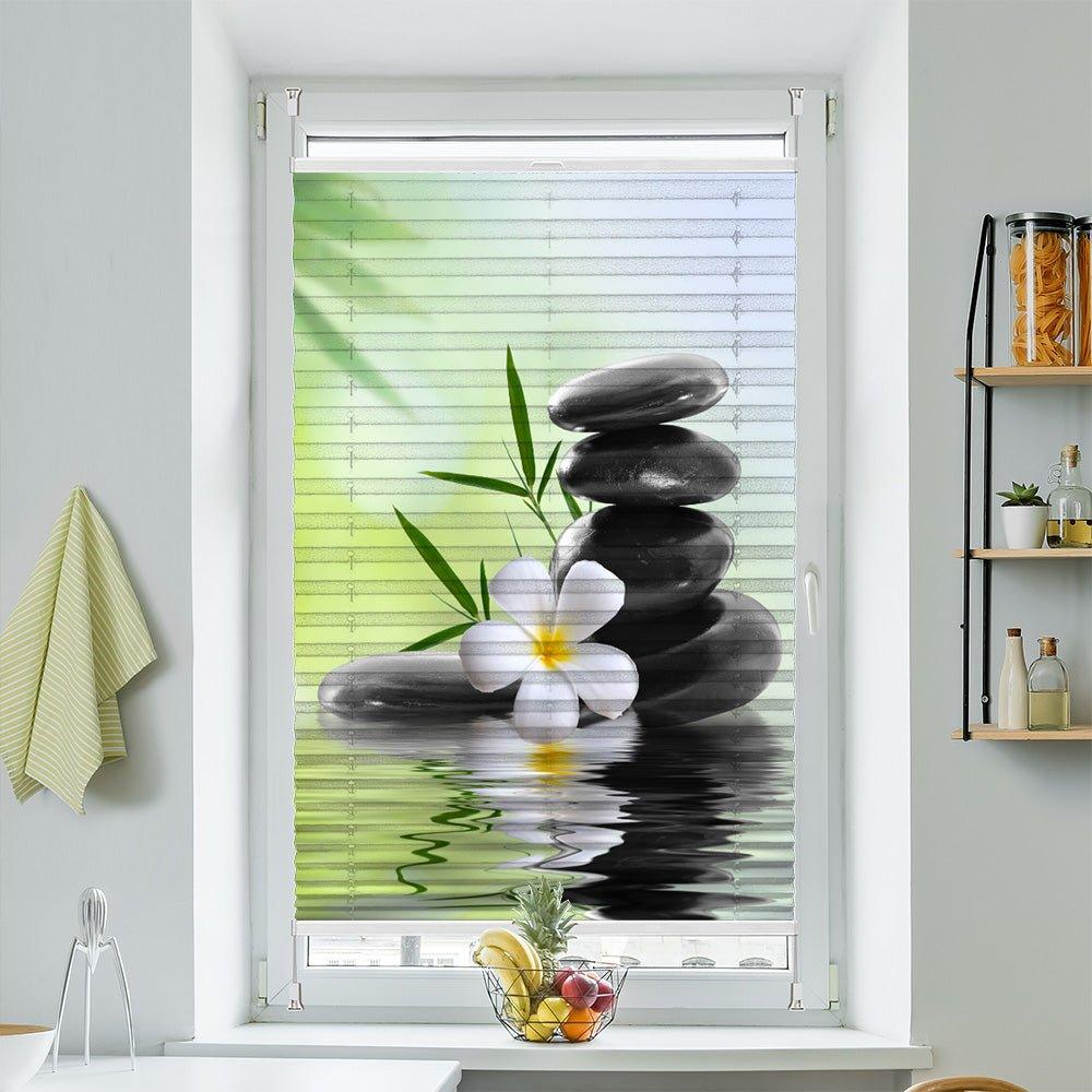 Wabenplissee Motiv "Steine Frangipani Wasser Bambus" - La-Melle