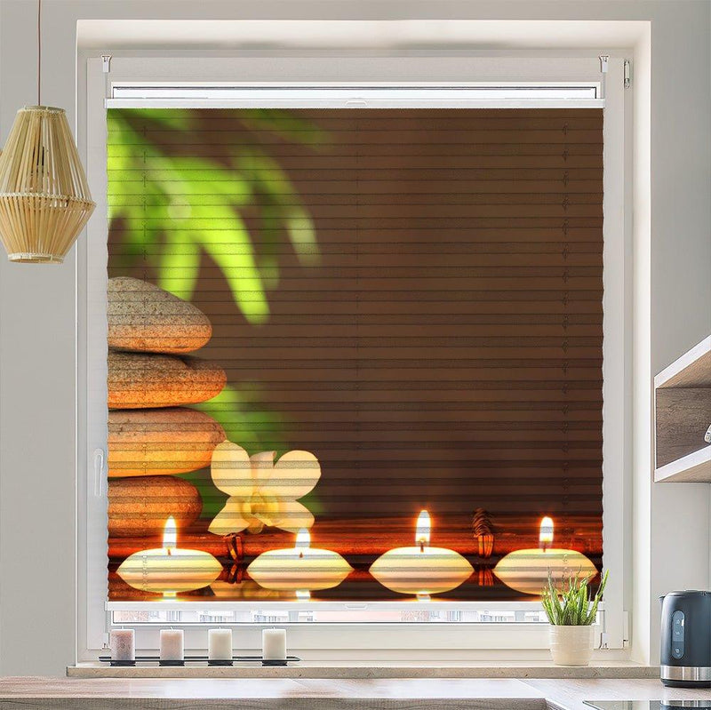 Plissee Motiv "Steinturm Kerzen Orchidee" - La-Melle