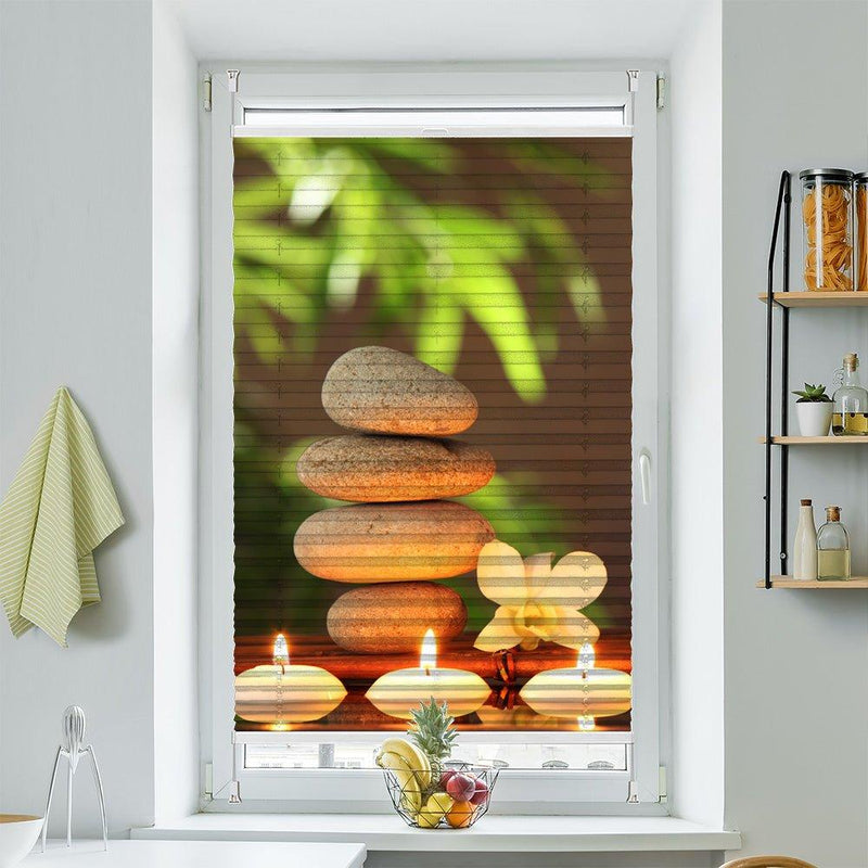 Plissee Motiv "Steinturm Kerzen Orchidee" - La-Melle